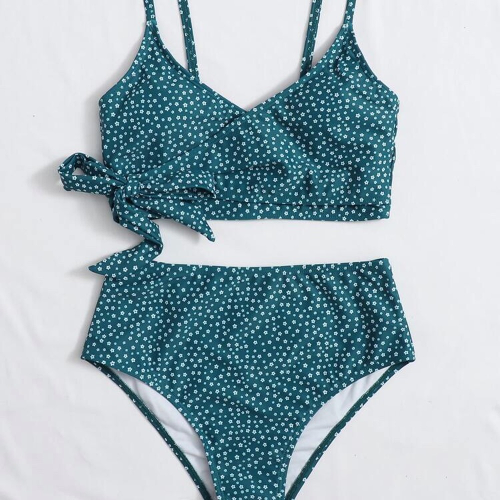 Shein ||  Floral Wrap Knot Side Bikini Swimsuit